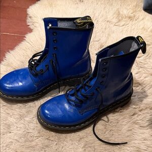 Dr. Martens Shiny Blue Boots with Black Laces